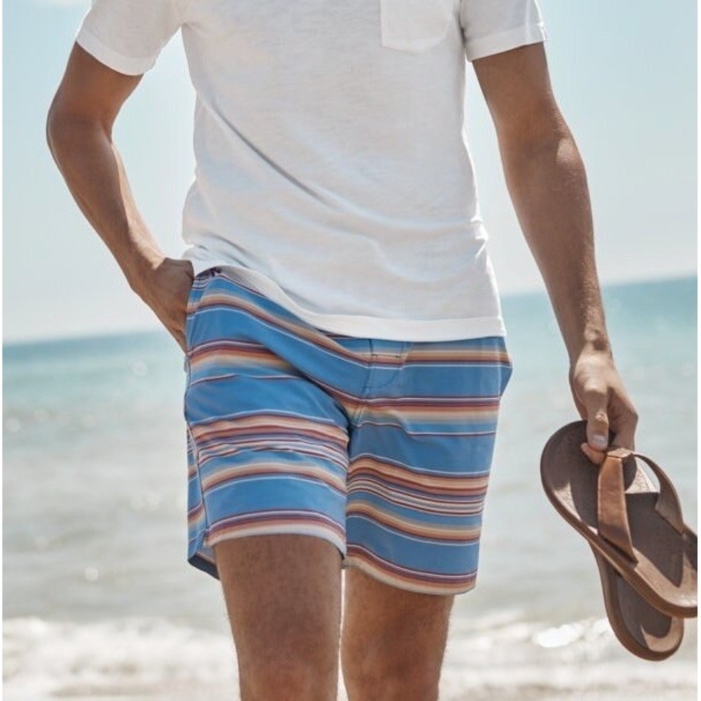 NWT Faherty Classic Horizon Serape Board Shorts Blue Orange Stripe Men's Size 35